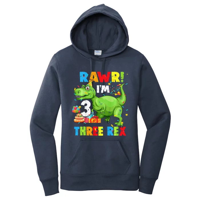 Three Rex Birthday Party Outfit Dinosaur 3 Year Old Boy Women's Pullover Hoodie