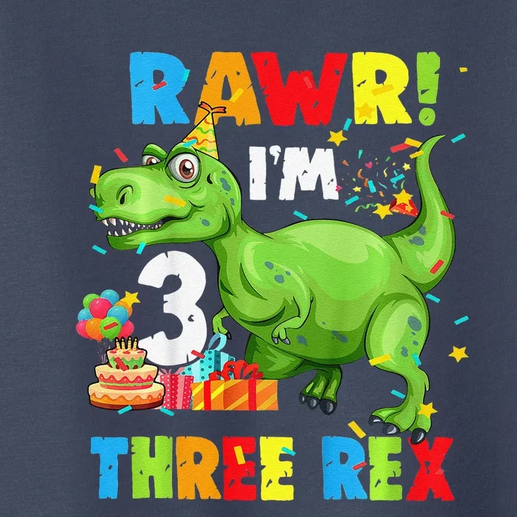 Three Rex Birthday Party Outfit Dinosaur 3 Year Old Boy Toddler T-Shirt