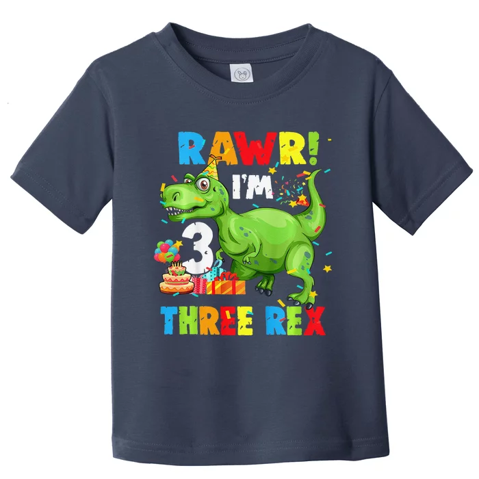 Three Rex Birthday Party Outfit Dinosaur 3 Year Old Boy Toddler T-Shirt