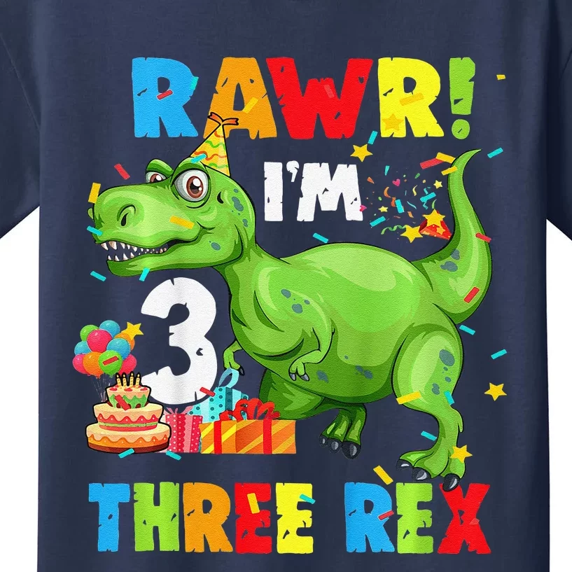 Three Rex Birthday Party Outfit Dinosaur 3 Year Old Boy Kids T-Shirt