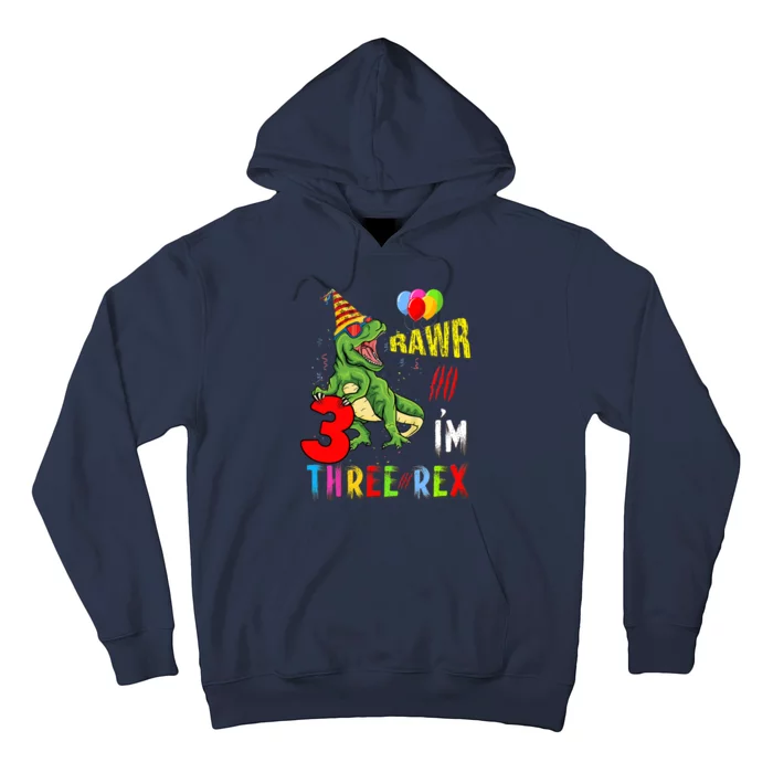 Three Rex Birthday Party Outfit Dinosaur 3 Year Old Boy Girl Hoodie