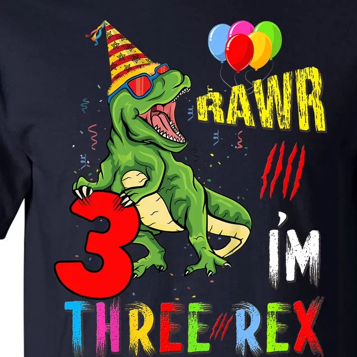 Three Rex Birthday Party Outfit Dinosaur 3 Year Old Boy Girl Tall T-Shirt