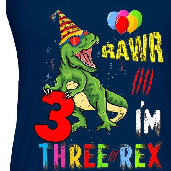 Three Rex Birthday Party Outfit Dinosaur 3 Year Old Boy Girl Ladies Essential Flowy Tank