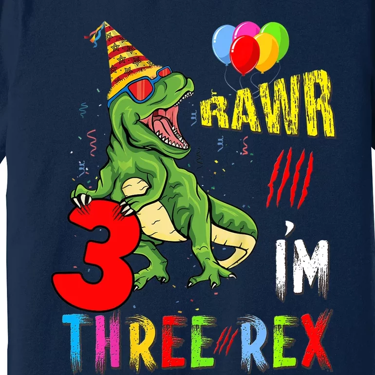 Three Rex Birthday Party Outfit Dinosaur 3 Year Old Boy Girl Premium T-Shirt