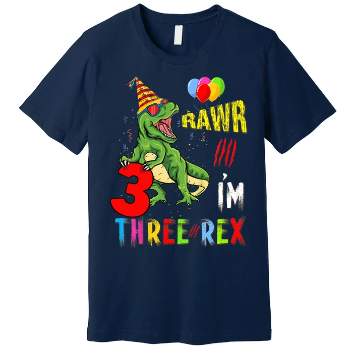 Three Rex Birthday Party Outfit Dinosaur 3 Year Old Boy Girl Premium T-Shirt