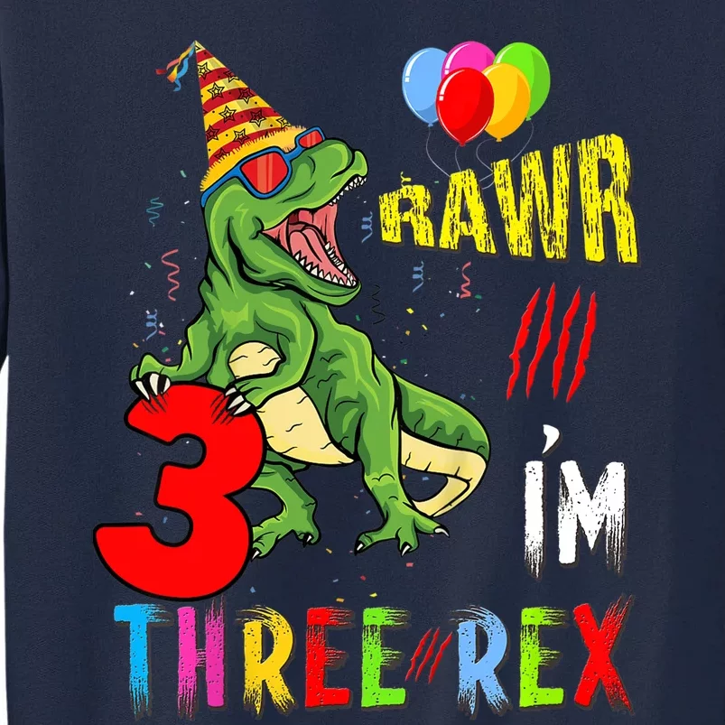 Three Rex Birthday Party Outfit Dinosaur 3 Year Old Boy Girl Tall Sweatshirt