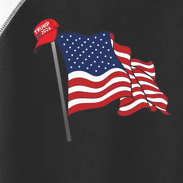 Trump Red Baseball Cap On An American Flag American Pride Toddler Fine Jersey T-Shirt