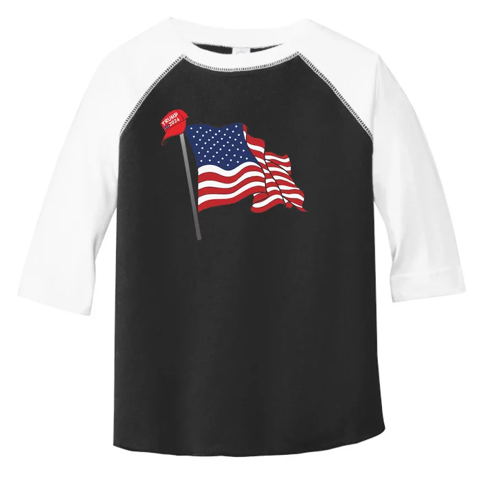 Trump Red Baseball Cap On An American Flag American Pride Toddler Fine Jersey T-Shirt