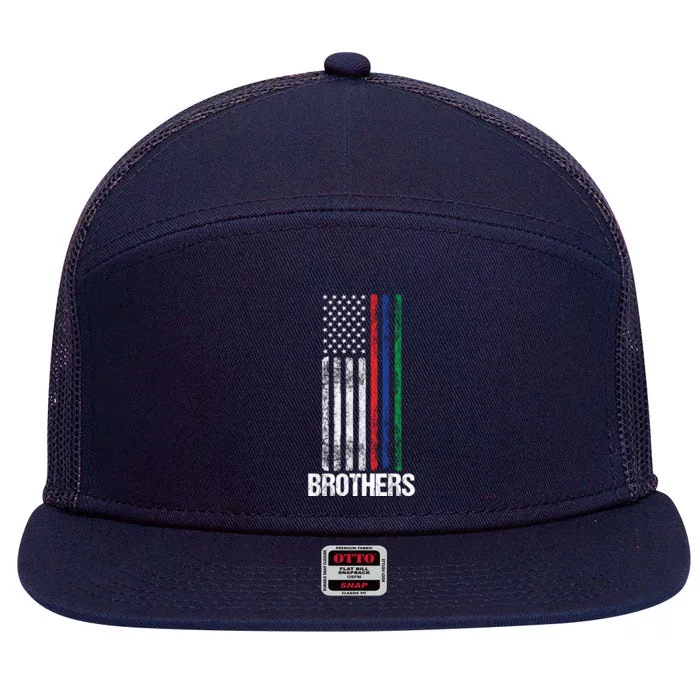 Thin Red Blue Green Line Brothers Police Fire Military Flag Gift 7 Panel Mesh Trucker Snapback Hat