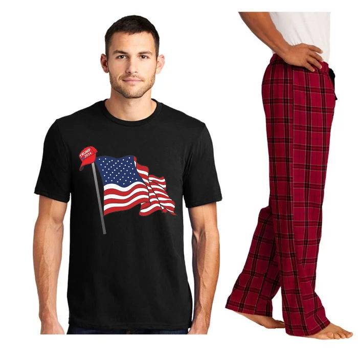 Trump Red Baseball Cap On An American Flag American Pride Pajama Set