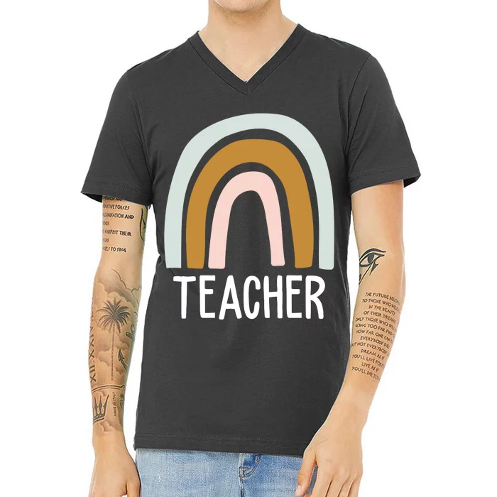 Teacher Rainbow Back To School V-Neck T-Shirt