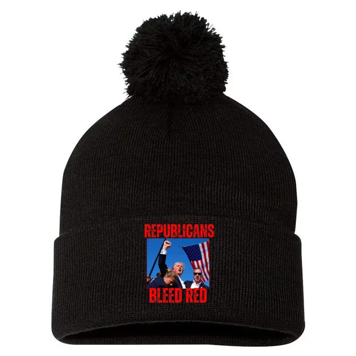 Trump Republicans Bleed Red 2024 Assignation Attempt Pom Pom 12in Knit Beanie