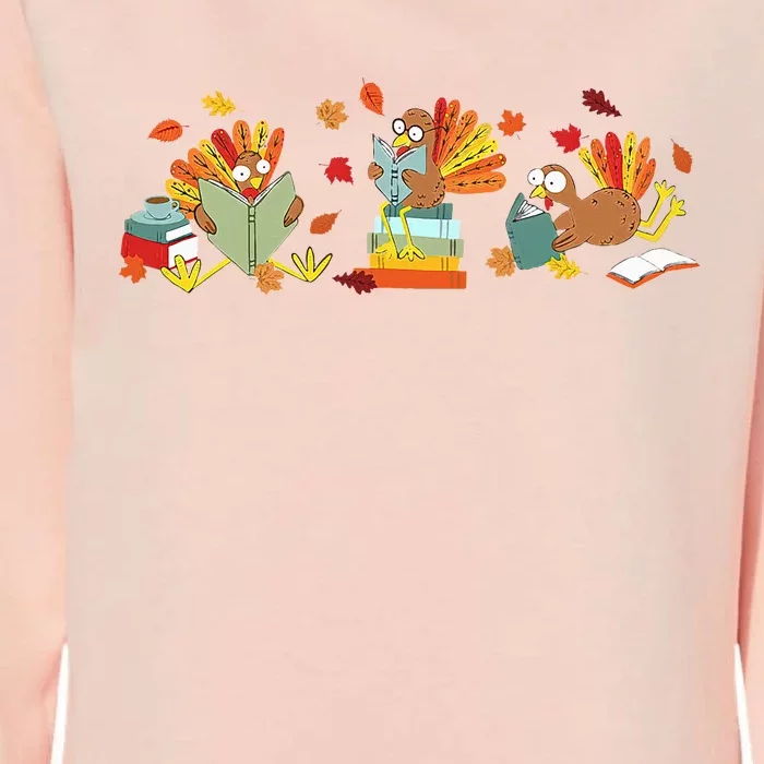 Turkey Reading Books Fall Thanksgiving Teacher Book Lovers Womens California Wash Sweatshirt