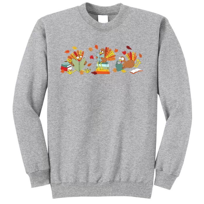 Turkey Reading Books Fall Thanksgiving Teacher Book Lovers Tall Sweatshirt