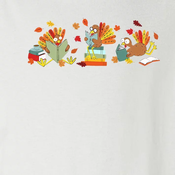 Turkey Reading Books Fall Thanksgiving Teacher Book Lovers Toddler Long Sleeve Shirt