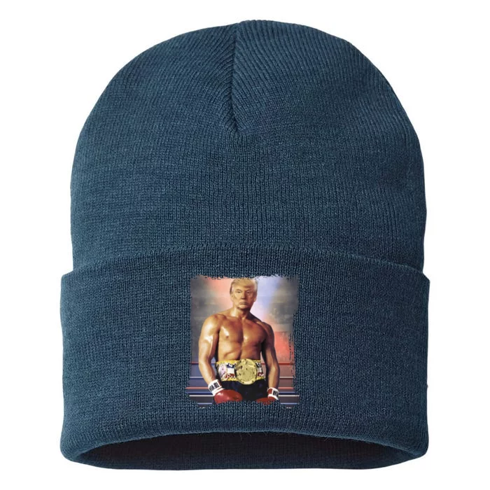 Trump Rocky Boxer Funny Sustainable Knit Beanie