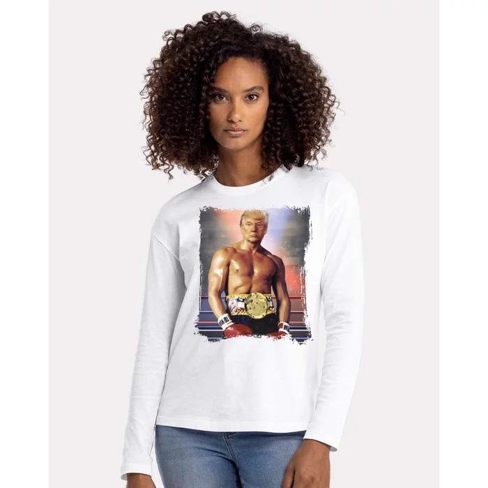 Trump Rocky Boxer Funny Womens Cotton Relaxed Long Sleeve T-Shirt