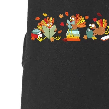 Turkey Reading Books Fall Thanksgiving Teacher Doggie 3-End Fleece Hoodie