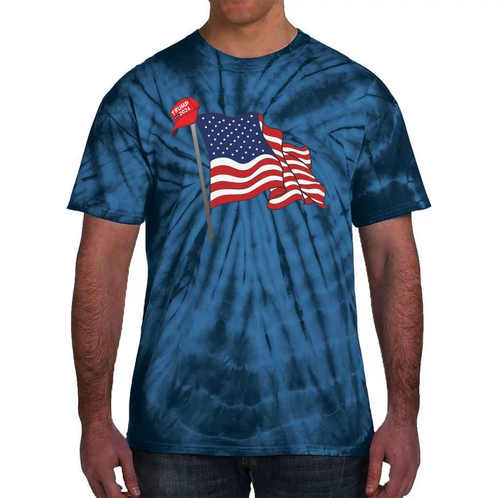 Trump Red Baseball Cap On An American Flag American Pride Tie-Dye T-Shirt