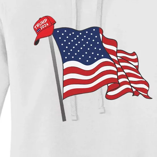 Trump Red Baseball Cap On An American Flag American Pride Women's Pullover Hoodie