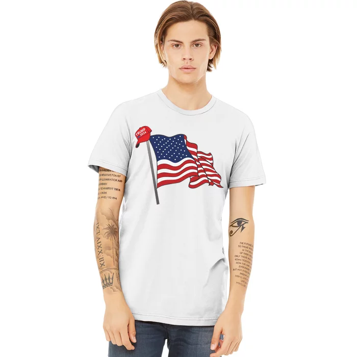 Trump Red Baseball Cap On An American Flag American Pride Premium T-Shirt