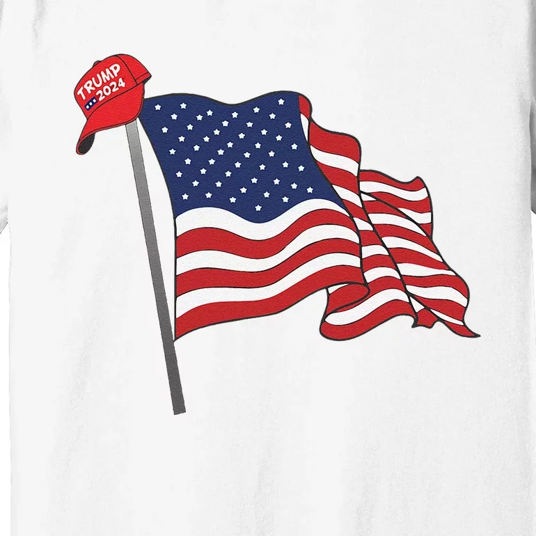 Trump Red Baseball Cap On An American Flag American Pride Premium T-Shirt