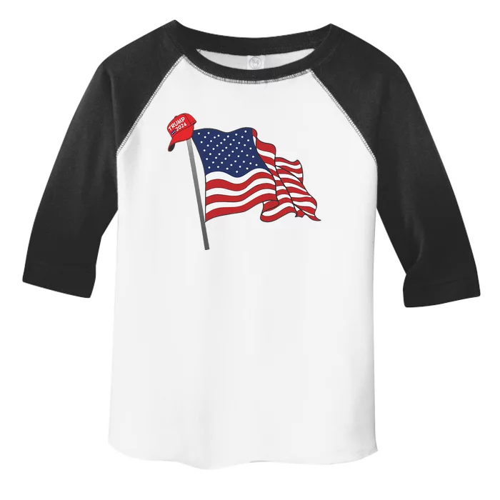 Trump Red Baseball Cap On An American Flag American Pride Toddler Fine Jersey T-Shirt