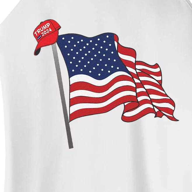 Trump Red Baseball Cap On An American Flag American Pride Women’s Perfect Tri Rocker Tank