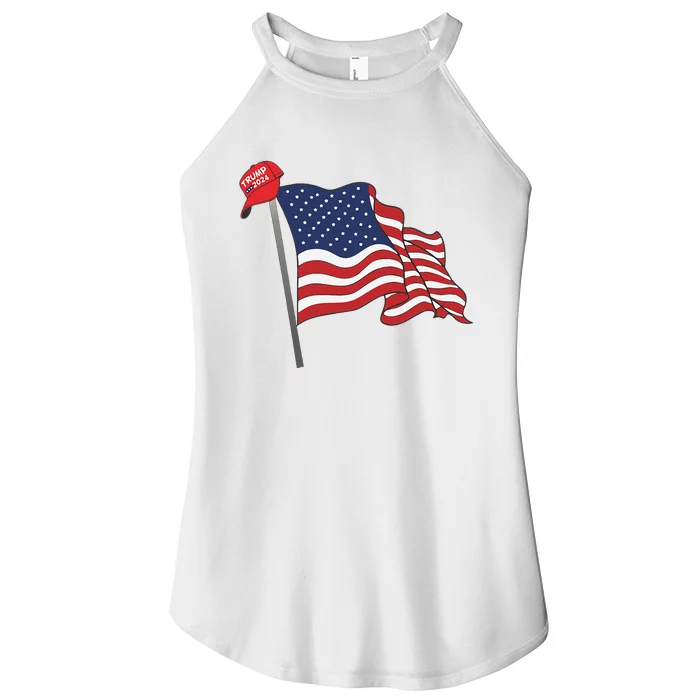 Trump Red Baseball Cap On An American Flag American Pride Women’s Perfect Tri Rocker Tank