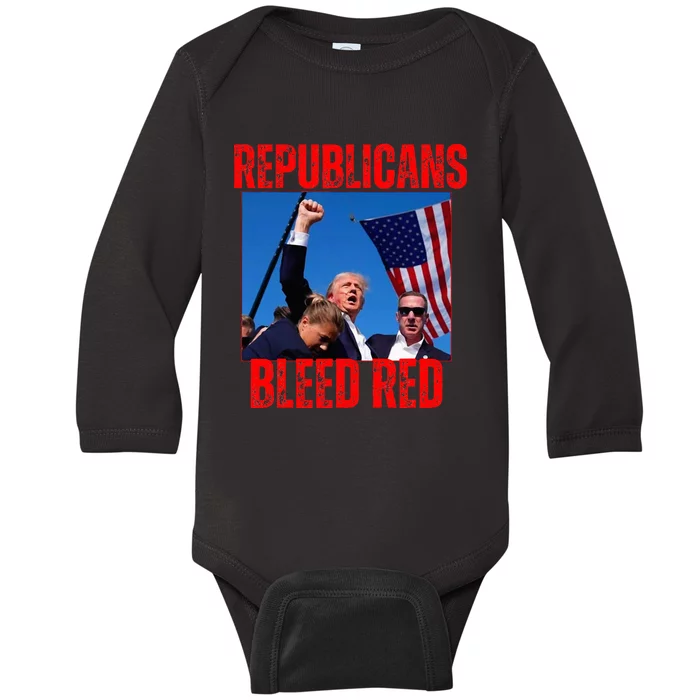 Trump Republicans Bleed Red 2024 Assignation Attempt Baby Long Sleeve Bodysuit