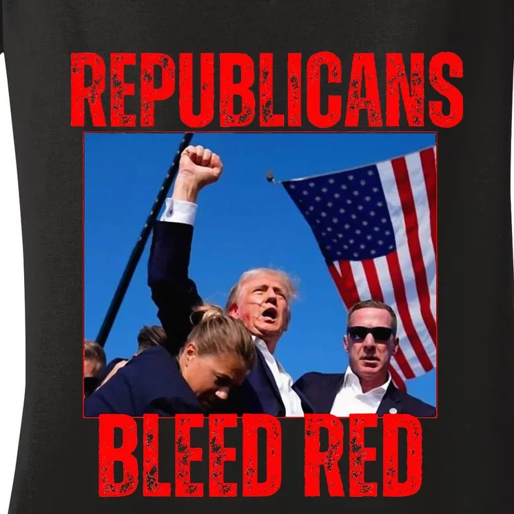 Trump Republicans Bleed Red 2024 Assignation Attempt Women's V-Neck T-Shirt