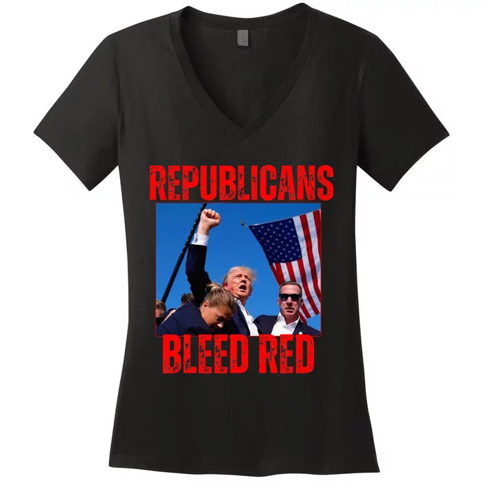 Trump Republicans Bleed Red 2024 Assignation Attempt Women's V-Neck T-Shirt