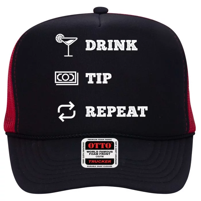 Tip Repeat Bartender Gift High Crown Mesh Trucker Hat