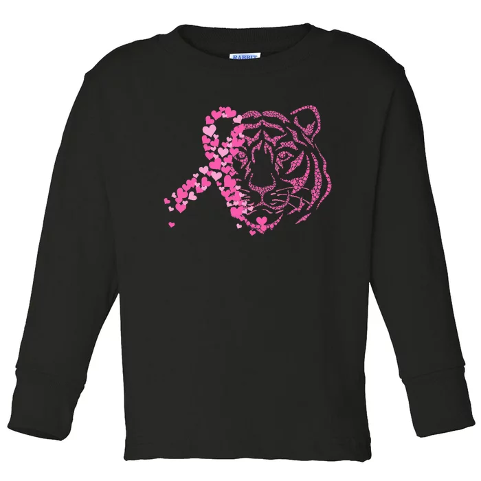 Tiger Ribbon Breast Cancer Awareness Animal Warrior Toddler Long Sleeve Shirt