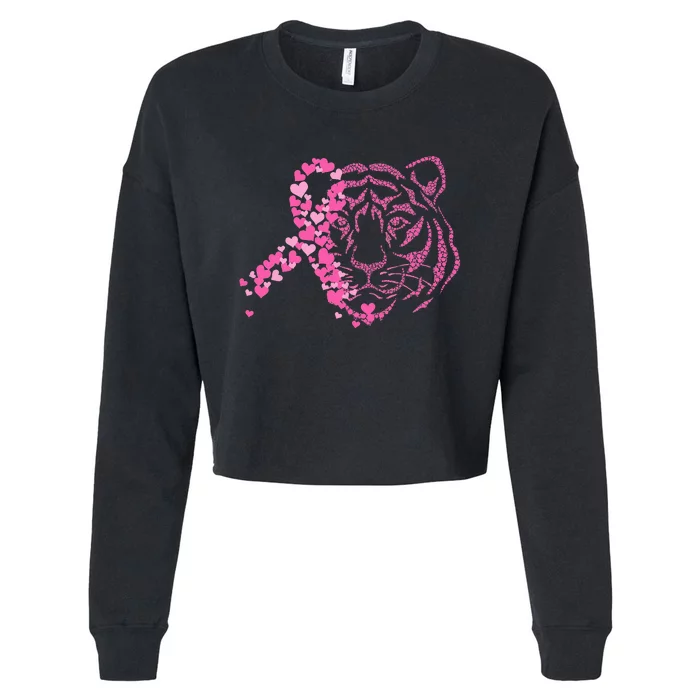 Tiger Ribbon Breast Cancer Awareness Animal Warrior Cropped Pullover Crew