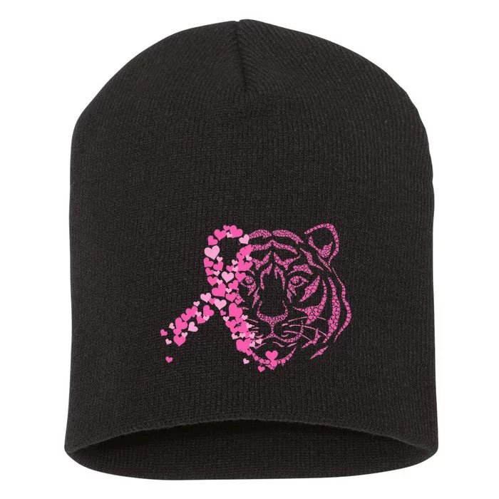 Tiger Ribbon Breast Cancer Awareness Animal Warrior Short Acrylic Beanie