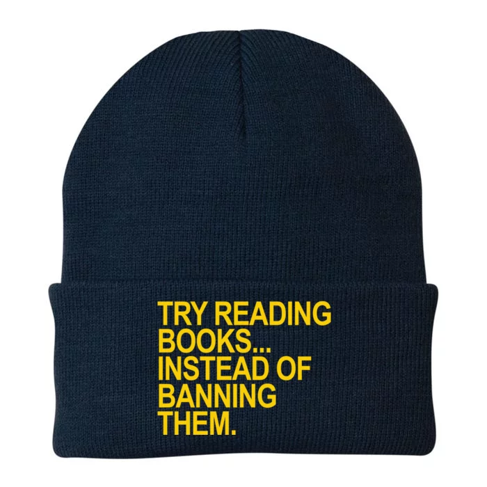 Try Reading Books Instead Of Banning Them Gift Knit Cap Winter Beanie