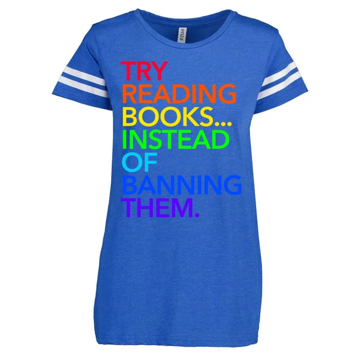 Try Reading Books Instead Of Banning Them (Rainbow) Cute Gift Enza Ladies Jersey Football T-Shirt