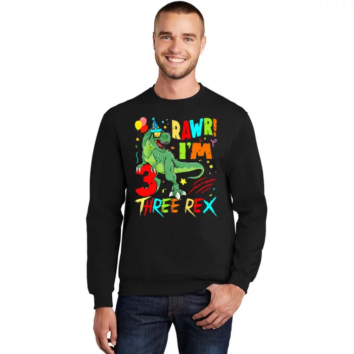 Three Rex Birthday Party Outfit Dinosaur 3 Year Old Boy Sweatshirt