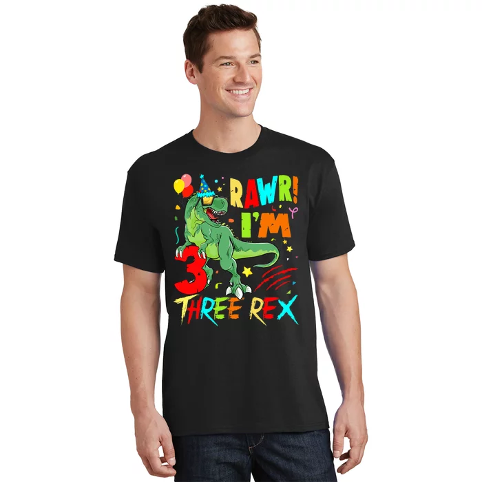 Three Rex Birthday Party Outfit Dinosaur 3 Year Old Boy T-Shirt