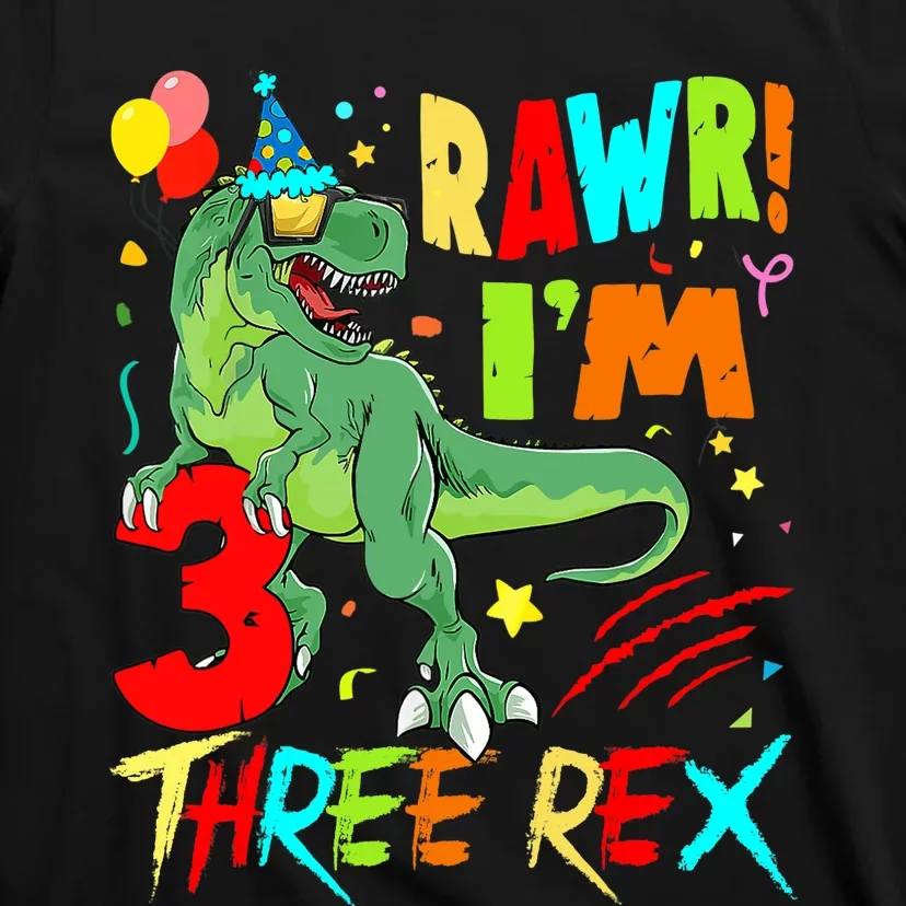 Three Rex Birthday Party Outfit Dinosaur 3 Year Old Boy T-Shirt