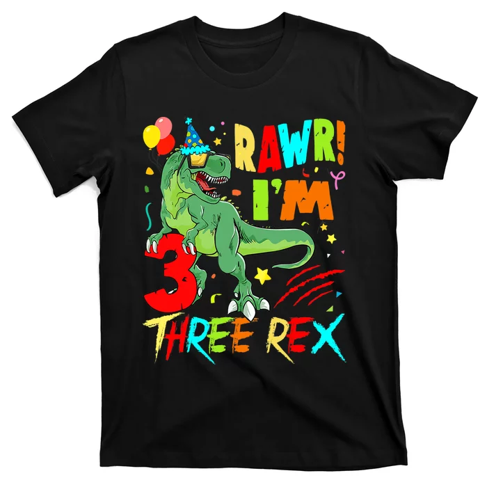 Three Rex Birthday Party Outfit Dinosaur 3 Year Old Boy T-Shirt