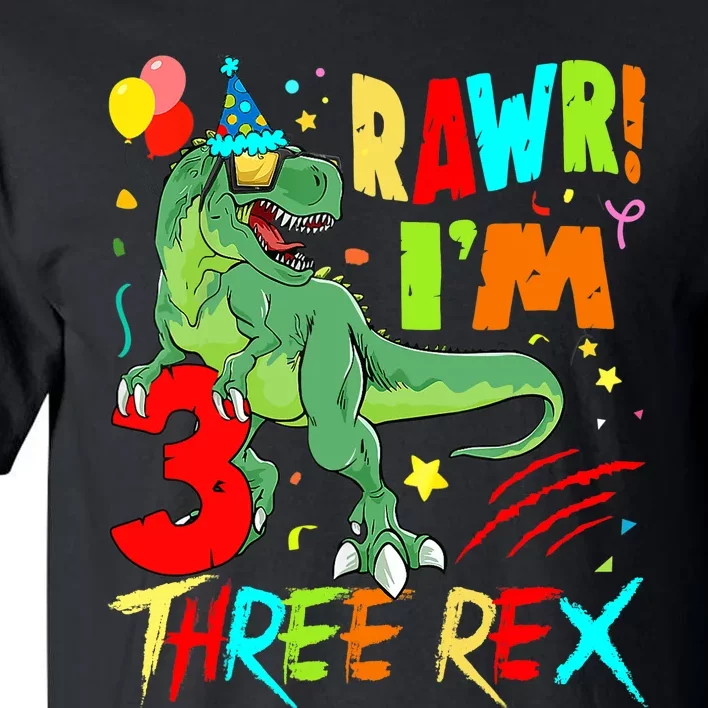 Three Rex Birthday Party Outfit Dinosaur 3 Year Old Boy Tall T-Shirt