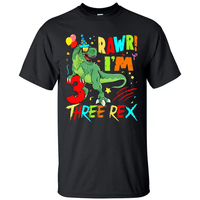 Three Rex Birthday Party Outfit Dinosaur 3 Year Old Boy Tall T-Shirt