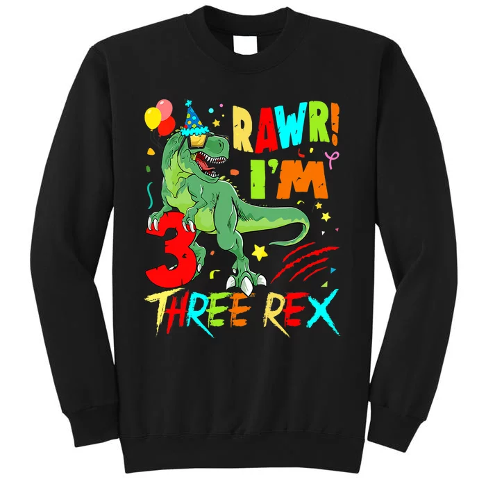 Three Rex Birthday Party Outfit Dinosaur 3 Year Old Boy Tall Sweatshirt