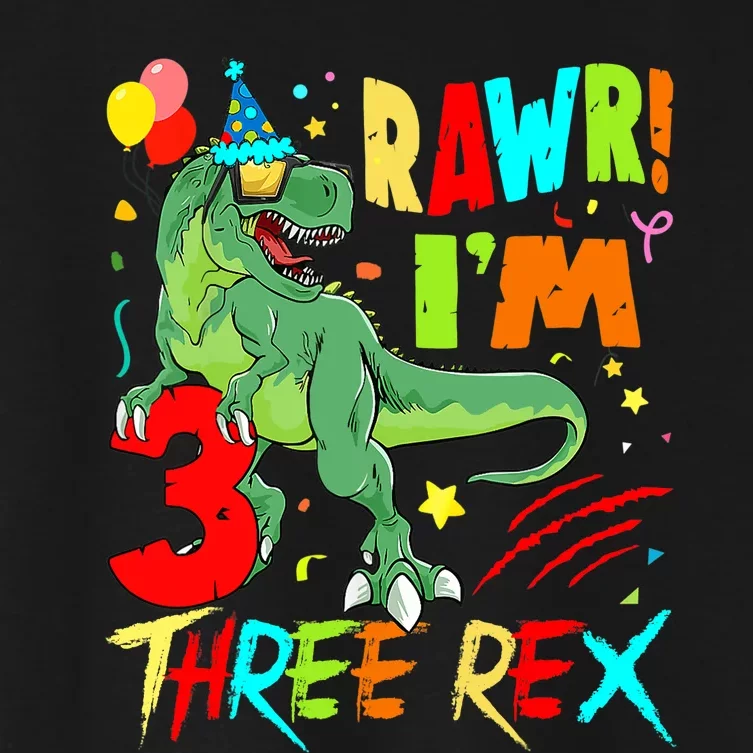 Three Rex Birthday Party Outfit Dinosaur 3 Year Old Boy Women's Crop Top Tee