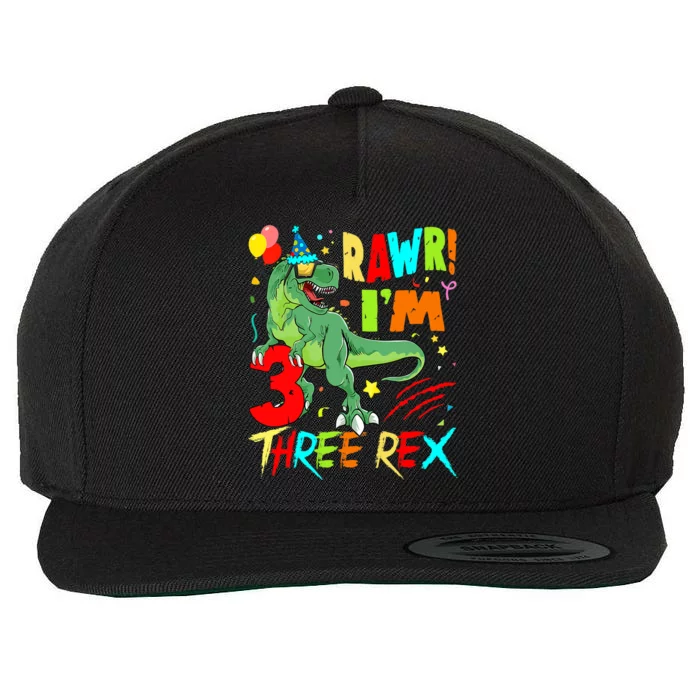 Three Rex Birthday Party Outfit Dinosaur 3 Year Old Boy Wool Snapback Cap