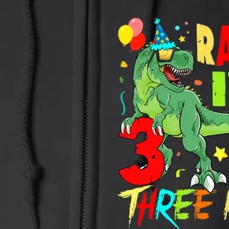 Three Rex Birthday Party Outfit Dinosaur 3 Year Old Boy Full Zip Hoodie