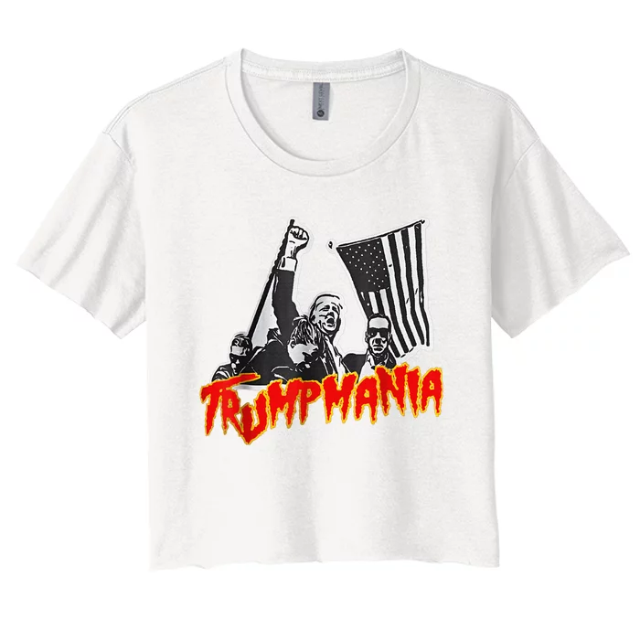 Trump Republican Convention Wrestling Meme Trumpamania Let Trumpamania Run Wild Women's Crop Top Tee