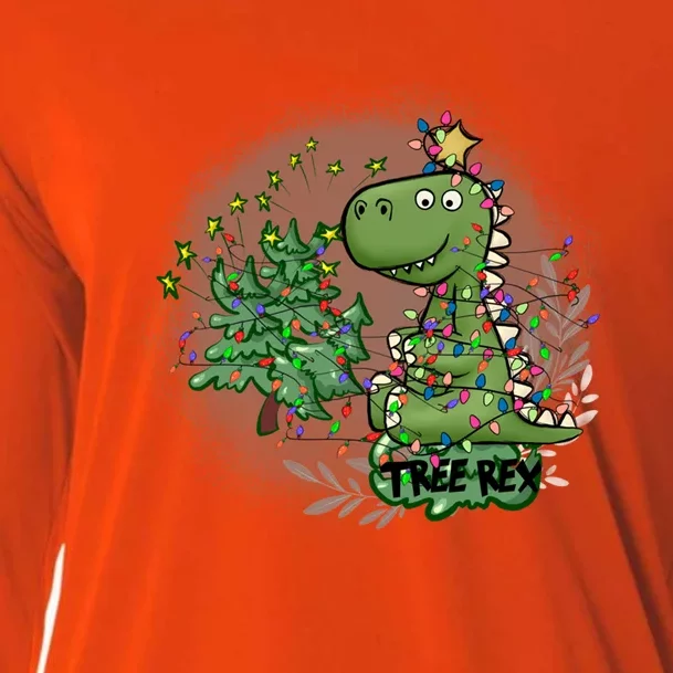 Tree Rex Christmas Dinosaur Merry Rexmas Dino String Lights Gift Cooling Performance Long Sleeve Crew